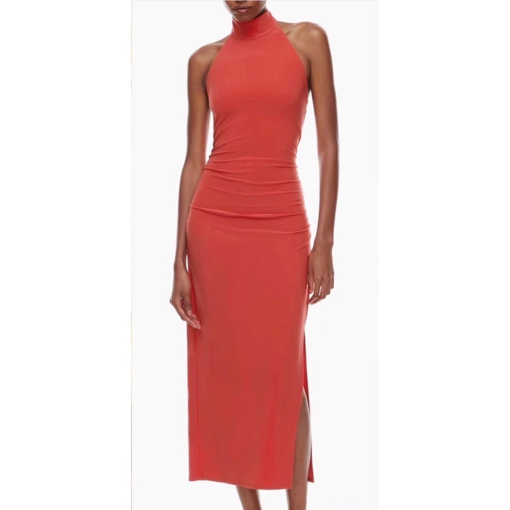 Wilfred Red Halter Maxi Dress Ruched Bodycon Elegant‎ Formal Evening Gown